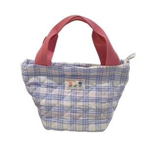 Sac à lunch isotherme en coton à motif écossais, sac fourre-tout portable pour les employés de bureau et les étudiants - Product Image 5