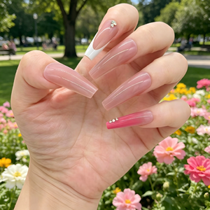 24 faux ongles réutilisables style français, demi-couverture 3D, à presser, longs, <span class=keywords><strong>avec</strong></span> <span class=keywords><strong>strass</strong></span>, pour femmes, kit de manucure DIY - Product Image 3