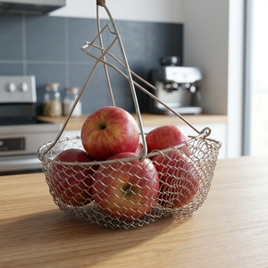 Panier rond en fil métallique avec crochet pour le rangement alimentaire de cuisine, style industriel, bol à fruits en métal durable, conception soudée à un seul niveau - Product Image 2
