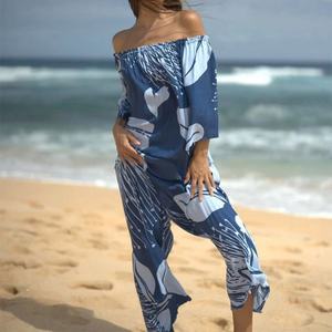 Combinaison à jambe large à une épaule à imprimé hawaïen de luxe du fabricant, 100% rayonne, tissu doux, combinaison pour femmes - Product Image 3