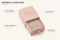 Boîte à bijoux rigide rose de luxe avec pochette en velours, ensemble personnalisé avec logo, emballage cadeau à tiroir coulissant pour bague, boucles d'oreilles, bracelet