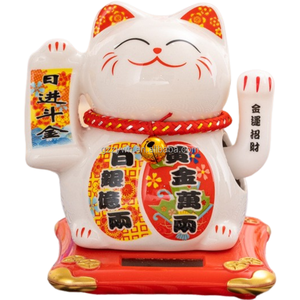 Figurine de fête du printemps décoration de chat porte-bonheur 6 pouces en céramique solaire Maneki Neko pour Noël ornements Feng Shui améliorer les ventes - Product Image 1