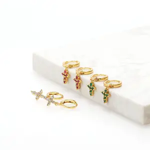 Wholesale price dangle drop cross earrings 18k gold plated huggies hoop women earrings jewelry