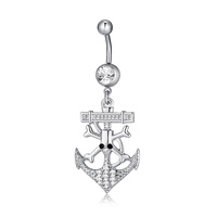 Anneau de nombril en acier inoxydable avec zircon - Bijou de piercing de nombril plaqué argent, cadeau pour femme, accessoire de mode
