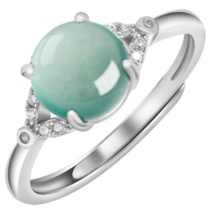 S925 <b>silver</b> <b>ring</b> <b>set</b> with natural A-grade jadeite blue water pearl face ice-grade jade stone, women's style, CC design - Product Image 5