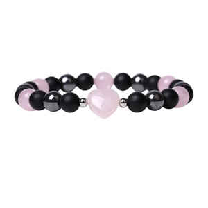 Braccialetto Elastico con Perline di Quarzo Rosa a Forma di Cuore e Rotondo, Pietra Naturale, Trendy e Carino, per Donne, Regalo di Anniversario di Matrimonio - Product Image 4