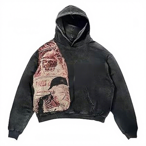 Sweat-shirt à capuche oversize pour homme, noir, imprimé par sublimation, style streetwear décontracté, en coton tricoté - Product Image 1