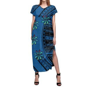 Factory <span class=keywords><strong>Outlet</strong></span> Mujer Maxi Vestido Polinesio Samoan Tribal Suave Cómodo Vestido de manga corta con cuello en V Slit 1 MOQ Natural - Product Image 4