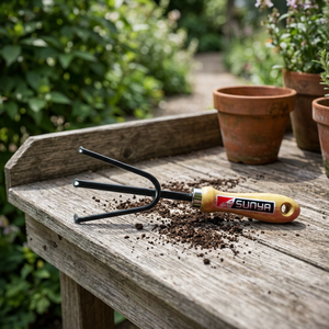 Cultivateur manuel en acier de 30 cm avec manche en bois et poignée droite, mini-outils de jardinage DIY, fabrication OEM à Taïwan - Product Image 2