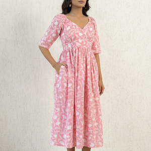 เดรสยาวผ้าฝ้ายสีชมพูสำหรับผู้หญิง - Product Image 1