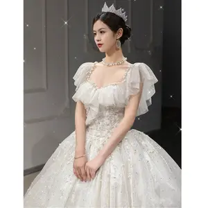 Elegante vestido de novia con cola de plumas para mujer, ropa de boda, boda real, color blanco, 2022