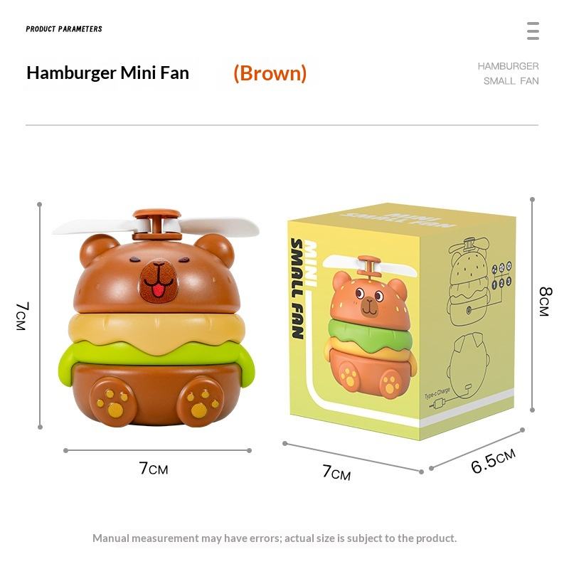 Cute Cartoon Mini Burger Handheld Rechargeable Fan Three-Speed ...