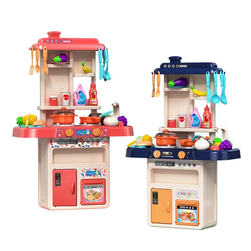 Children House Kitchen Set Realistic Light And Sound Simulation Spray Kitchen Table Cooking Mini Food Set Toy For Girl