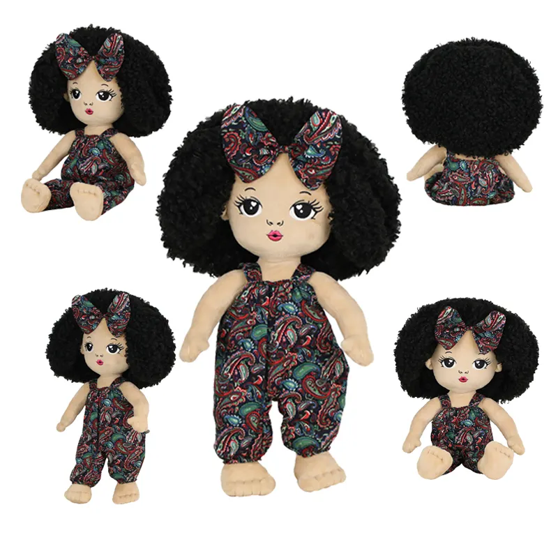 NEW High Quality Custom Multiple Color Styles Figure Toys Soft Black Hair Doll Girl Gift Plush Rag Dolls