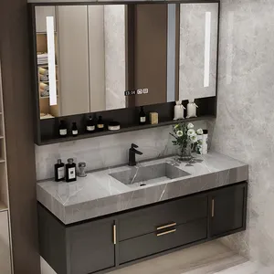 Granito De Madeira Moderno Pequeno Banheiro Vaidade Design Espelho Pia Banheiro Móveis Armário