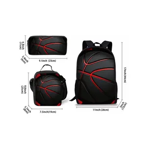 Basketball Print Waterproof Polyester Three Piece <strong>Backpacks</strong> Set <strong>for</strong> <strong>Boys</strong> and Girls Best Gift 2D Flat Cartoon <strong>School</strong> Bags - Product Image 2