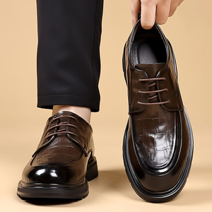 รองเท้าหนังผู้ชายแบบผูกเชือก พื้นหนา สำหรับธุรกิจ งานแต่งงาน เจ้าบ่าว สีดำ สีน้ำตาล สำหรับผู้ใหญ่ ใส่ได้ทุกฤดู - Product Image 3