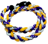 Collier tressé en gros violet, blanc et jaune, collier sport en titane tressé, collier de baseball sport à 3 cordes
