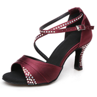 Nouvelles chaussures de danse latine pour femmes, chaussures de danse en satin avec strass, semelle souple, chaussures de salsa