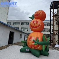 Décoration géante gonflable en forme de citrouille empilée, tour de citrouilles gonflables d'Halloween pour jardin avec lianes