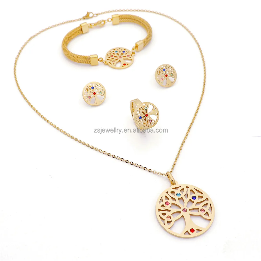 Necklace Bridal Jewelry Indian Set Gold Stainless Steel Tree of Life Indian Plated Women 18K Zircon Geometric 1pc/opp Bag CN GUA