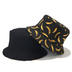 Haute qualité été en plein air unisexe Double côtés réversible <span class=keywords><strong>Bob</strong></span> soleil Panama casquettes dessin animé pêcheur chapeaux <span class=keywords><strong>banane</strong></span> impression seau chapeau - Product Image 4