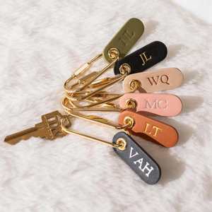 PU Leather Name Tag Keychain Personalized Women Initial Custom Purse Charm Bag Accessory Monogram Gift Letterpress - Product Image 2