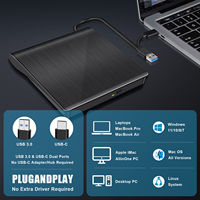 Slanke externe CD/DVD-drive USB 3.0 + USB-C TYPE-C Dual-interface speler/brander/lezer voor laptop, pc, Mac, HP