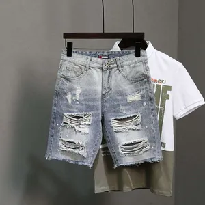 Calça jeans com entretela nova personalizada de cinco pontos para meninos, calça jeans personalizada de marca de moda de quatro estações