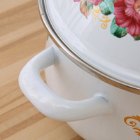 Ensemble de 3 ustensiles de cuisine d'extérieur Cooks Tradition, en métal émaillé durable, avec couvercle décoré de fleurs, pour la cuisson en plein air