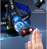 Lampe frontale Zoom 10W T6 LED avec détecteur de mouvement, lampe frontale compacte pour le camping, lampe torche rechargeable 1000lm haute puissance, lampe de pêche nocturne