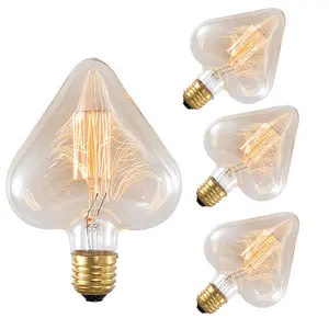 Lâmpada de coração de edison, feito sob encomenda, fio reto, lâmpada de tungstênio, decorativa, vintage 40w e26 e27, luzes estilo retrô, loja