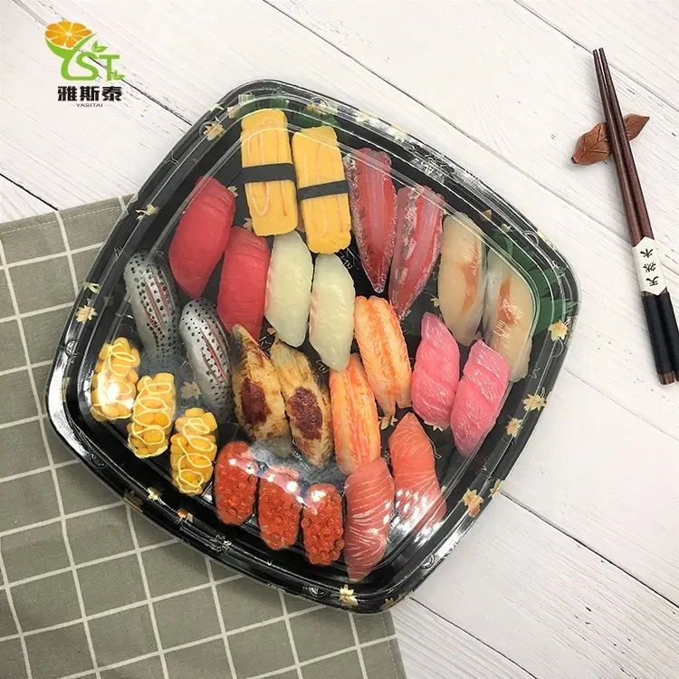 Plateau à Sushi jetable en plastique, plateau carré élégant pour les aliments, les glaces, prix d'usine, 100 pièces