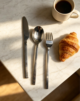 Ensemble de couverts en acier inoxydable poli à manche droit, 5 pièces, comprenant couteau, fourchette et cuillère, pour la maison et la restauration