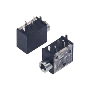PJ-325 ช่องเสียบแจ็คเสียงสเตอริโอขนาด 3.5 มม., แบบติดตั้งแนวตั้ง 5 พิน พร้อมเปลือกทองเหลือง, ตัวเรือนสีดำพร้อมฝาครอบโปร่งใส - Product Image 2