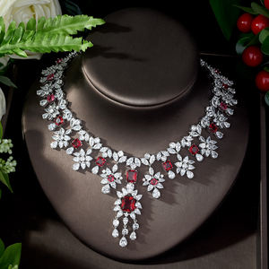 طقم عقد أحمر أنيق من HIBRIDE مع AAA مكعب زركونيا تصميم مشهور للنساء على شكل قطرة ماء زفاف Sieraden - Product Image 4