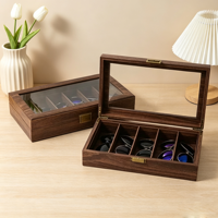 Nouveauté : Boîte de rangement pour lunettes de soleil en cuir PU, capacité 5/6 paires, avec couvercle transparent, étui de présentation pour lunettes