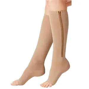 Nouveau Compression Zip Chaussettes Extensible Fermeture À Glissière Unisexe Jambe Soutien Bout Ouvert Bas