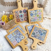 Sous-plat en MDF avec longue poignée, motif floral marocain et portugais, résistant à la chaleur, pour la décoration de table de cuisine