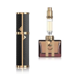 Custom Colorful Pocket Luxury 10ml 15ml Refillable Leather Travel Case Empty <b>Perfume</b> Bottle Glass Vials Flat Screen Printed Pump - Product Image 1
