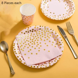 Bán Buôn 8Pcs Đen Vàng Lá Dot Dùng Một Lần Đảng Giấy Ly Khăn Ăn Tấm Bộ Đồ Ăn Giấy Tấm Bộ Đồ Ăn - Product Image 5