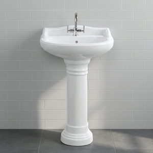 Ensemble de lavabo sur pied en céramique blanche grand format, style granit, pour salle de bain, articles sanitaires, vente en gros - Product Image 2