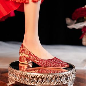 Red Satin Pointed Toe <b>Kitten</b> <b>Heel</b> Bridal <b>Shoes</b> With Rhinestones Comfortable Wedding Party Pumps Slip On Medium <b>Heel</b> 3Cm 5Cm - Product Image 1