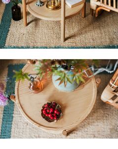 Massief eiken bijzettafel, ronde bijzettafel, minimalistisch nachtkastje, kleine banktafel voor woonkamer, slaapkamermeubilair - Product Image 5