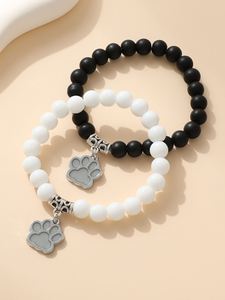 Black White <b>Beaded</b> Couple <b>Bracelet</b> for <b>Men</b> Women Crosss Sun Moon Charm <b>Bracelet</b> Luminous Cat Paw Lover <b>Bracelet</b> Glow in the Dark - Product Image 5