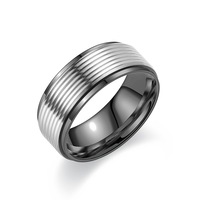 Anillo de Acero Inoxidable de Dos Tonos con Ranuras, Acabado Texturizado Dorado y Plateado para Bodas Masculinas y Joyería de Promesa para Parejas
