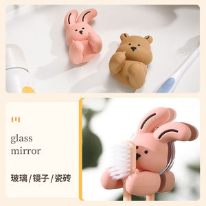 Fábrica atacado resistente ao calor montado na parede cartoon crianças rosa coelho silicone <span class=keywords><strong>toothbrush</strong></span> titular para viagens - Product Image 3