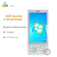 Kiosque de bibliothèque tactile capacitif 21,5 pouces avec reconnaissance faciale, lecteur de cartes RFID et scanner de codes QR/barres pour la circulation des livres, compatible multi-OS