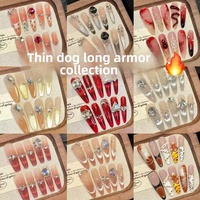 Art Wo-Fine Faux Ongles de Luxe à Presser en Acrylique, Faits Main, à Pointe Longue et Pointe Fine, 24 Pièces pour Doigts