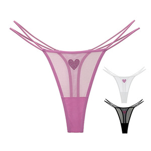 Wholesale Women Knitted T-Back <b>Thong</b> Double Thin Straps Breathable Quick Dry See G <b>String</b> Panties OEM ODM - Product Image 1